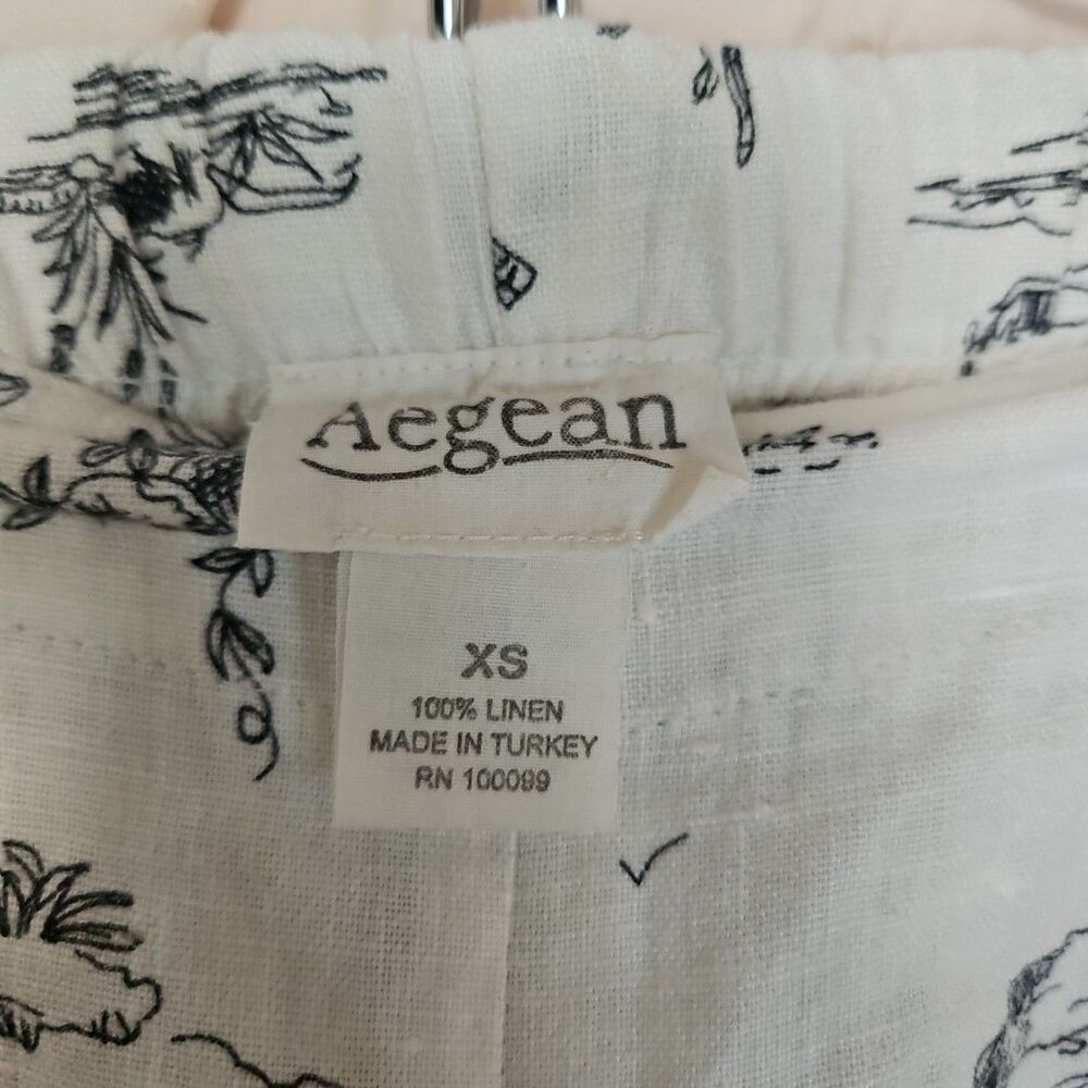 Aegean Toile Scenic Print Cropped Linen Pants Women's XS Breathable Quiet Luxury - Picture 6 of 7